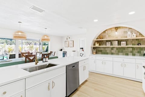 Open layout kitchen and living room.