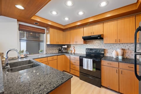 Full-sized kitchen appliances.