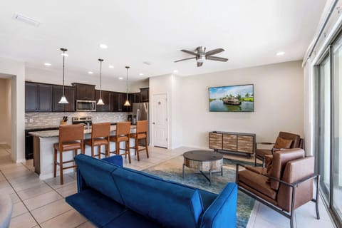 Living, dining, and kitchen area