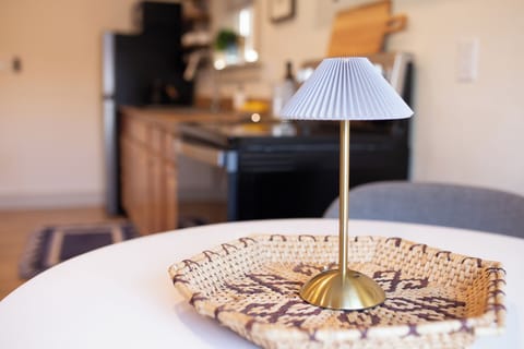 A charming tabletop accent in a stylish kitchen.