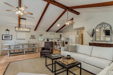Living room open to kitchen and dining room