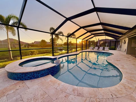 Enjoy beautiful Southwest sunsets over the canal from your large saltwater pool!