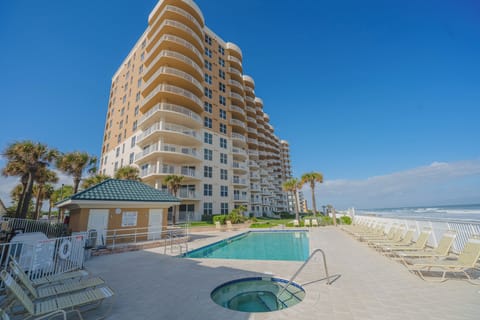 Beachfront Pool #1 with hot tub, chairs, immediate beach access