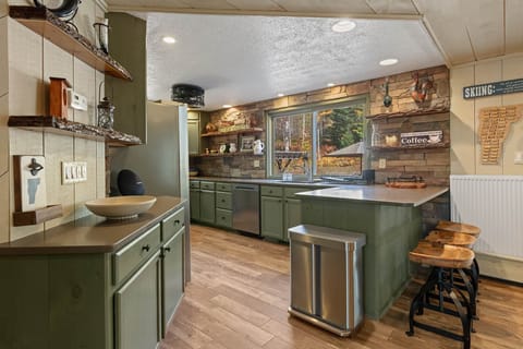 Open kitchen and dining area.