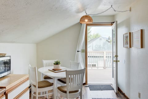 Kitchen-fully stocked for cooking, walks out onto North facing deck
