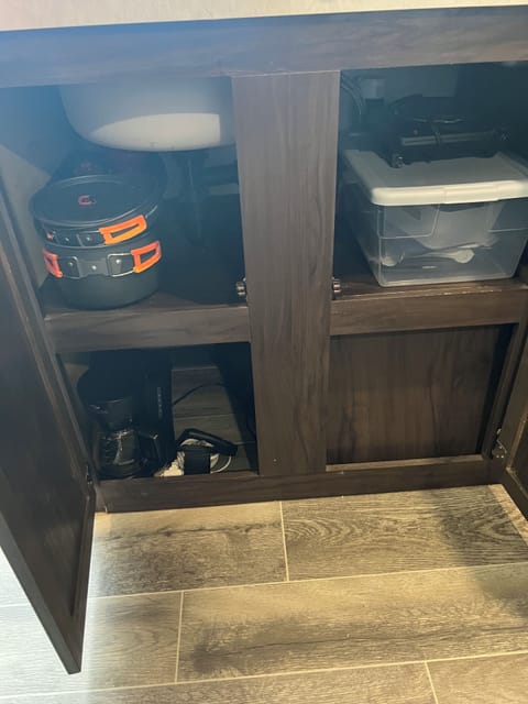 Cookware and coffee maker.