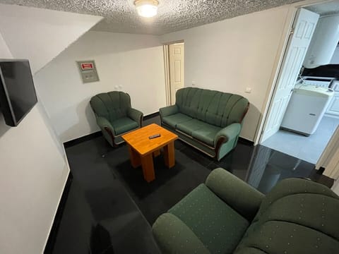 Sala de estar com sofá cama e TV