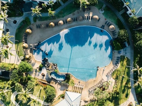 Marvel at the resort lagoon from a dramatic bird’s-eye view.