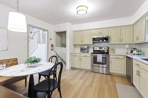 For added convenience, a versatile air fryer/toaster oven combo is available—perfect for quick snacks or easy meal prep. Whether you're cooking a full dinner or heating up leftovers, this kitchen has everything you need to feel right at home.