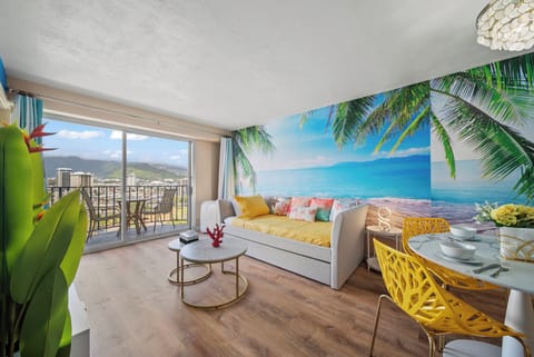 Enjoy your ocean-themed living room with sofa bed
