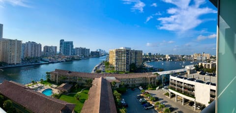 Panoramic view of the city skyline and waterfront.