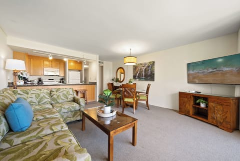 Comfortable sleeper sofa in the living room offering extra space for additional guests.