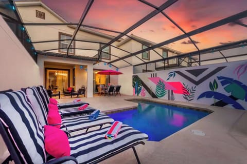 Pool area at night