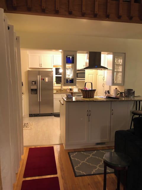 View of the kitchen from the front door.