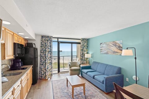 Relax in this oceanfront condo with a queen sleeper sofa and private balcony. Enjoy stunning views and sunshine from the popular Sunrise Tower in North Myrtle Beach.
