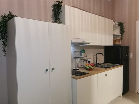 Sleek and functional kitchen with ample storage space.