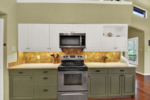 Fully stocked kitchen with lots of counter space.