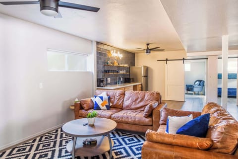 Movie night ready cozy seats and desert calm.