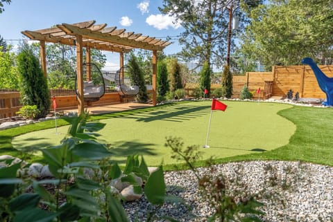This Outdoor Putting Green is ready for all of your friendly putting competitions.  Lounge in the Egg swings in between your swings