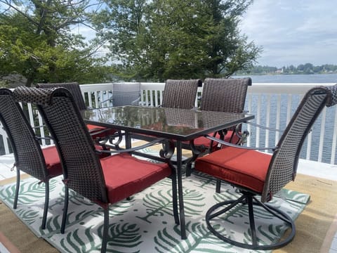 Dining outside for every meal on upper porch