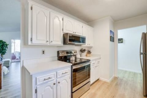 Full kitchen with pots, pans and utensils needed for meals in.