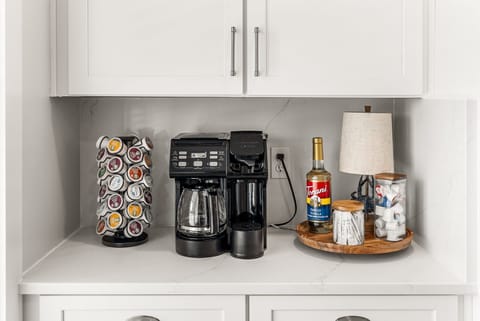 Coffee bar in the kitchen fully stocked for your stay.