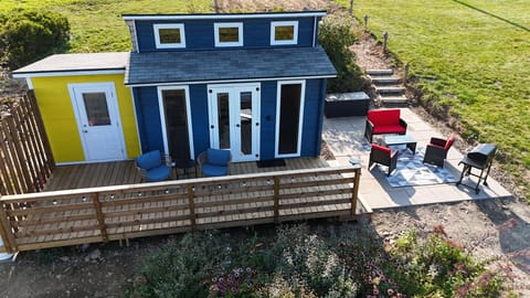 Aerial view of Bunkie (blue) and Bathroom (yellow).  
