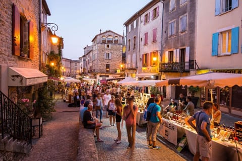 Weekly evening summermarket in the historic heart of les Vans, Ardèche, Cévennes