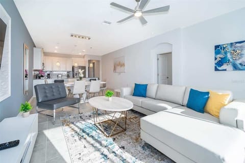 Bright open living room with elegant décor — the heart of your Champions Gate vacation rental near Disney.