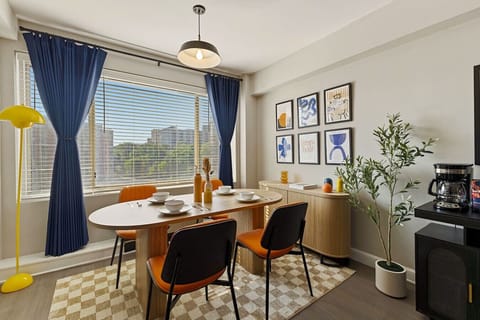 Modern dining space with a cozy ambiance—perfect for intimate dinners or casual gatherings.