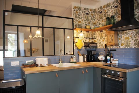 Kitchen in charming studio in historic center of Les Vans, Ardèche, Cévennes
