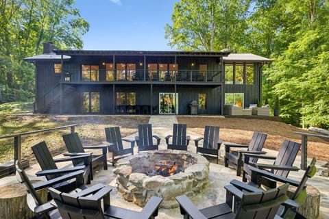 Large firepit overlooking the lake. 