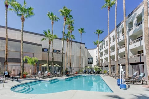 Unwind on spacious loungers after a refreshing swim.