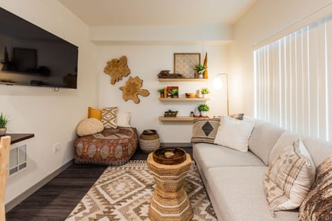 A nature-inspired haven with cozy seating and tranquil decor