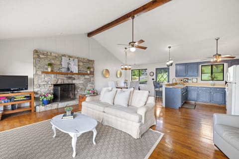View into the kitchen and dining from the living area. 