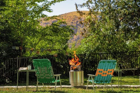 Outdoor fire pit with view of Breakneck Ridge.