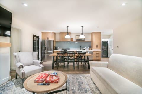 Stretch out on the sofa after dinner at the big table.