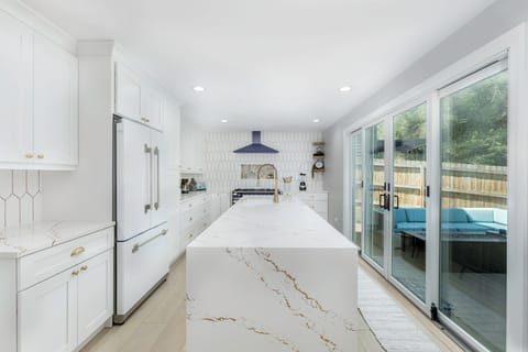 Stone countertops in kitchen
