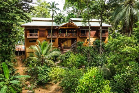 An open-air wooden eco-lodge in the rainforest, with jungle views and the sounds of wildlife.