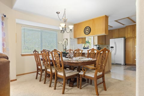 Dining table seats 8.