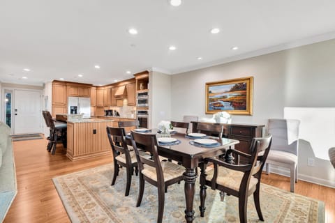 Gather around the dining table with seating for six