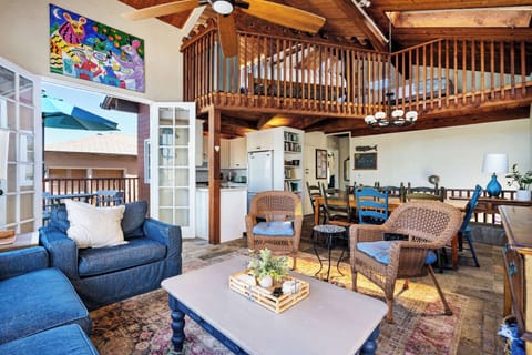 Living room with view of the loft