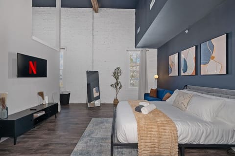 Here`s the TV and comfy bed.