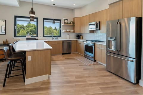 Kitchen is fully appointed.