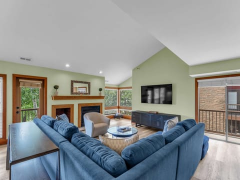 Living room 1: Main floor, gas fireplace, Smart TV, pull-out sofa bed