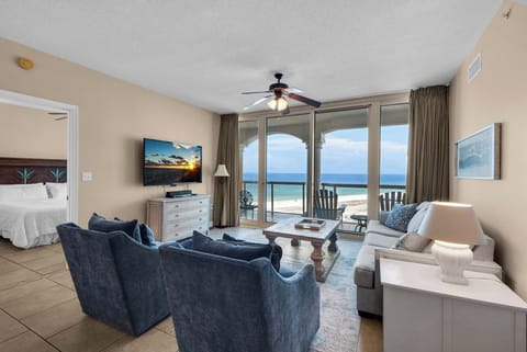 Living room with large flat-screen TV