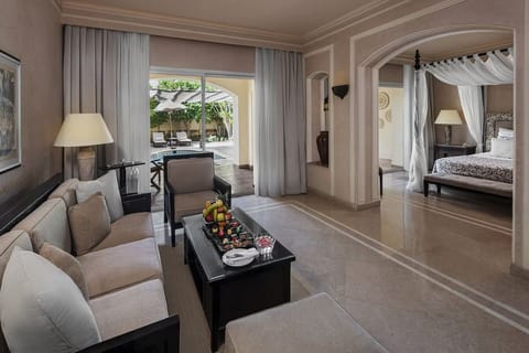 Lounge in airy comfort steps from the poolside terrace.