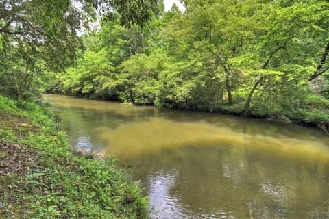 Serene creekside setting, perfect for fishing and relaxation.