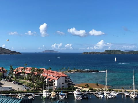 Enjoy the view of the BVI's and the Marina activities below.