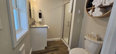 Sparkling clean bathroom with fresh towels and all the essentials